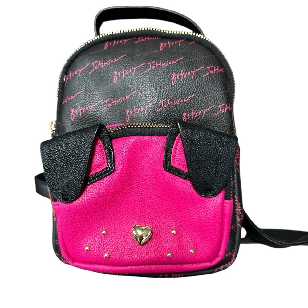 Betsey Johnson - EC - Pink and Black Puppy Backpack